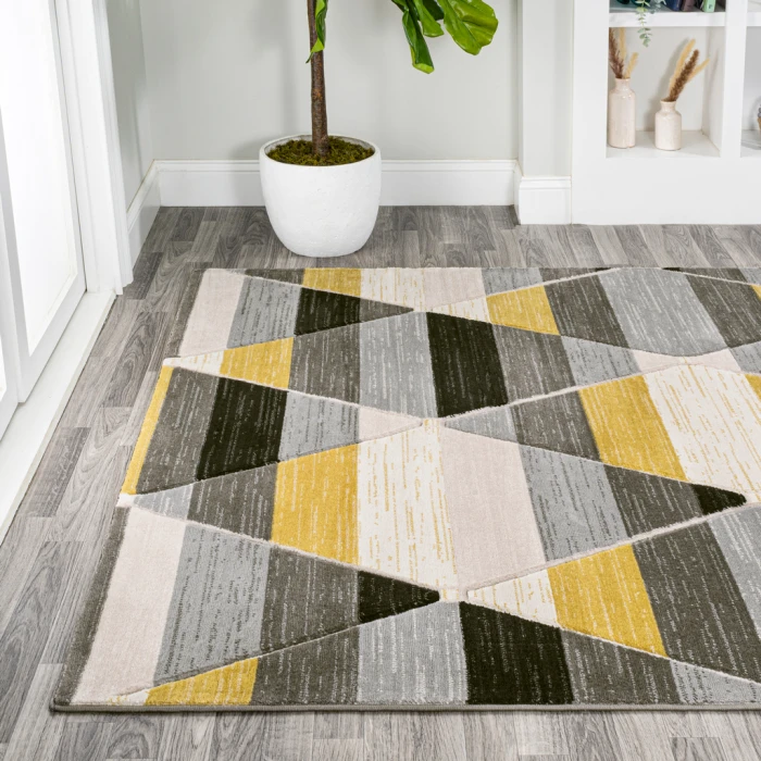 Kehoe Retro Diamonds Geometric Yellow/Gray/Cream 8 ft. x 10 ft. Area Rug
