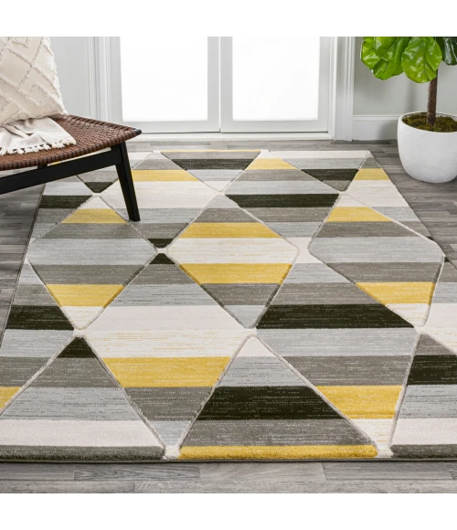 Kehoe Retro Diamonds Geometric Yellow/Gray/Cream 3 ft. x 5 ft. Area Rug