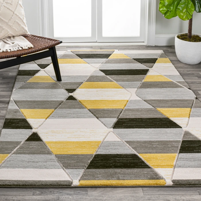 Kehoe Retro Diamonds Geometric Yellow/Gray/Cream 8 ft. x 10 ft. Area Rug