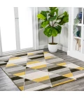 Kehoe Retro Diamonds Geometric Yellow/Gray/Cream 3 ft. x 5 ft. Area Rug