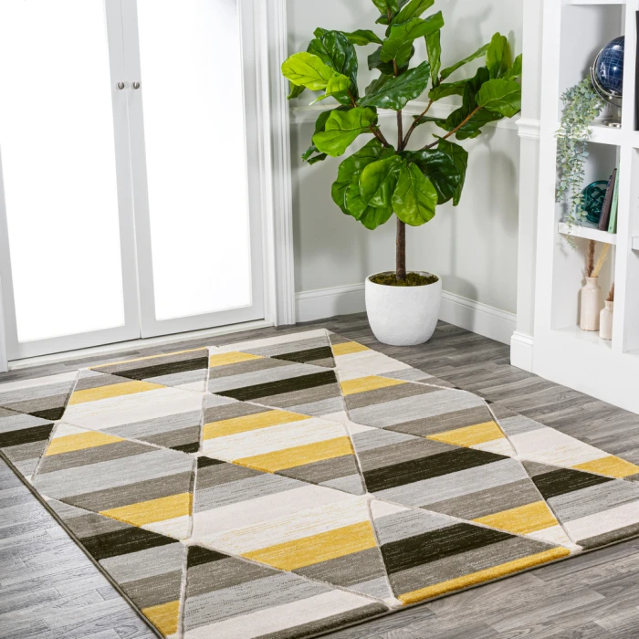 Kehoe Retro Diamonds Geometric Yellow/Gray/Cream 8 ft. x 10 ft. Area Rug