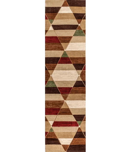 Kehoe Retro Diamonds Geometric Red/Brown/Cream 2 ft. x 8 ft. Runner Rug
