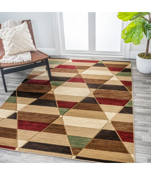 Kehoe Retro Diamonds Geometric Red/Brown/Cream 3 ft. x 5 ft. Area Rug