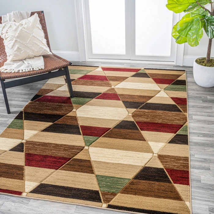 Kehoe Retro Diamonds Geometric Red/Brown/Cream 3 ft. x 5 ft. Area Rug