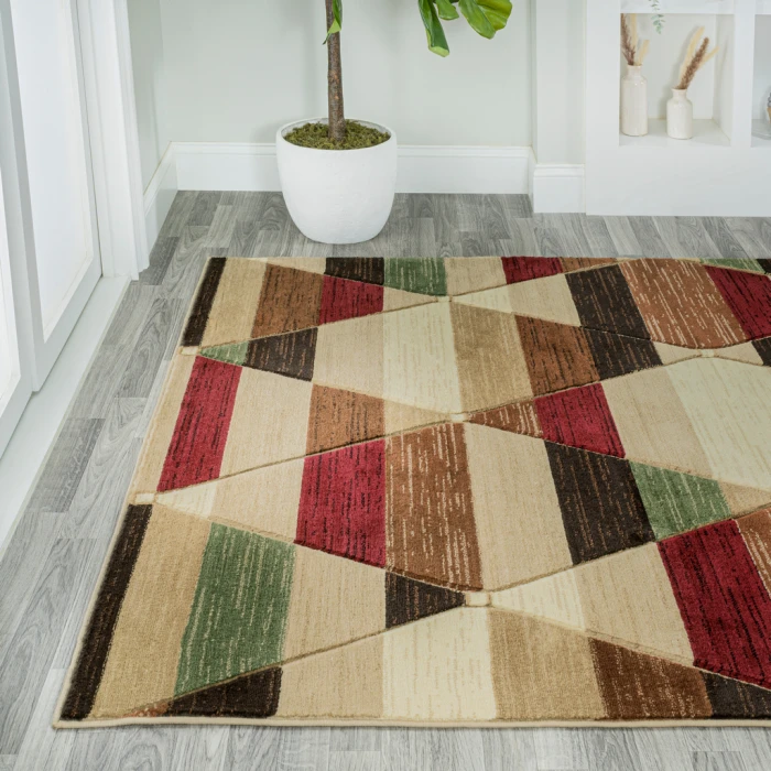 Kehoe Retro Diamonds Geometric Red/Brown/Cream 3 ft. x 5 ft. Area Rug