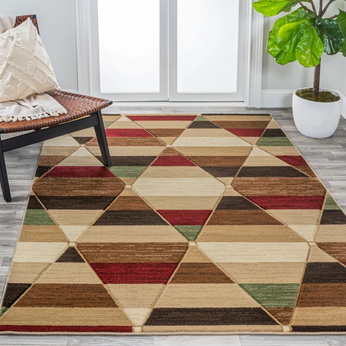 Kehoe Retro Diamonds Geometric Red/Brown/Cream 3 ft. x 5 ft. Area Rug