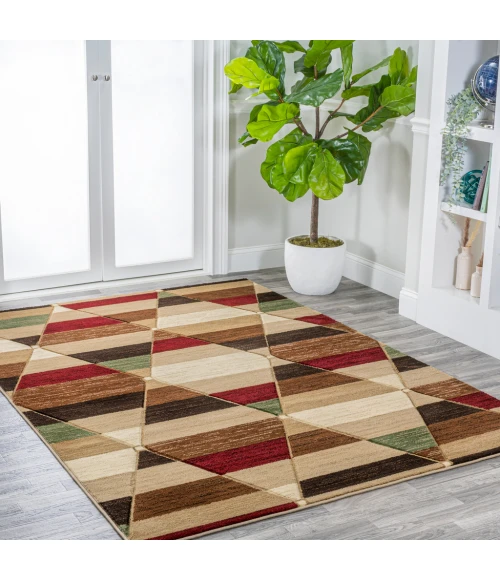 Kehoe Retro Diamonds Geometric Red/Brown/Cream 3 ft. x 5 ft. Area Rug