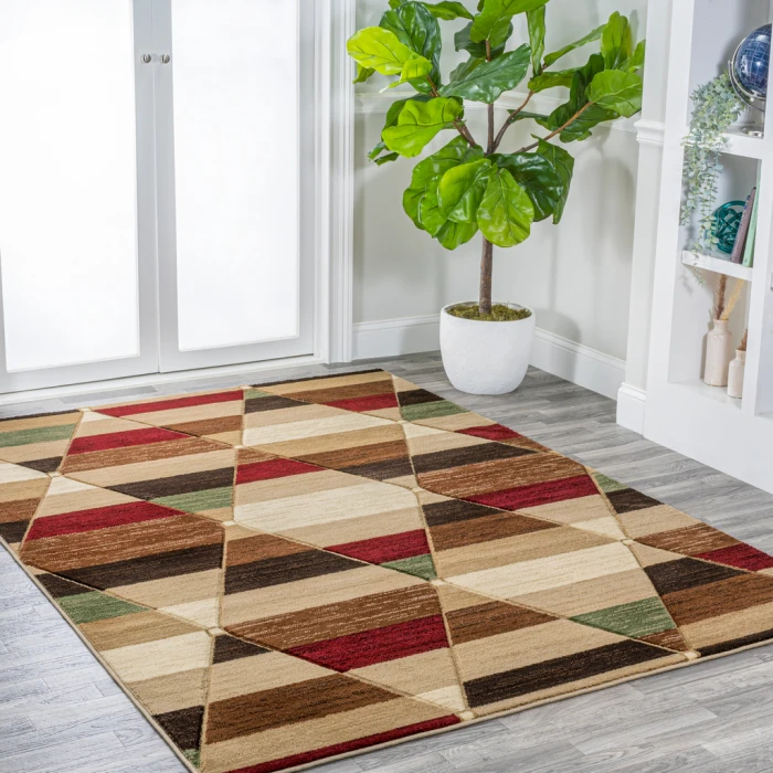 Kehoe Retro Diamonds Geometric Red/Brown/Cream 3 ft. x 5 ft. Area Rug