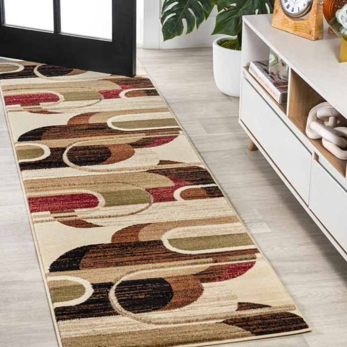 Tamara Retro Abstract Arches Cream/Brown/Red 2 ft. x 8 ft. Runner Rug