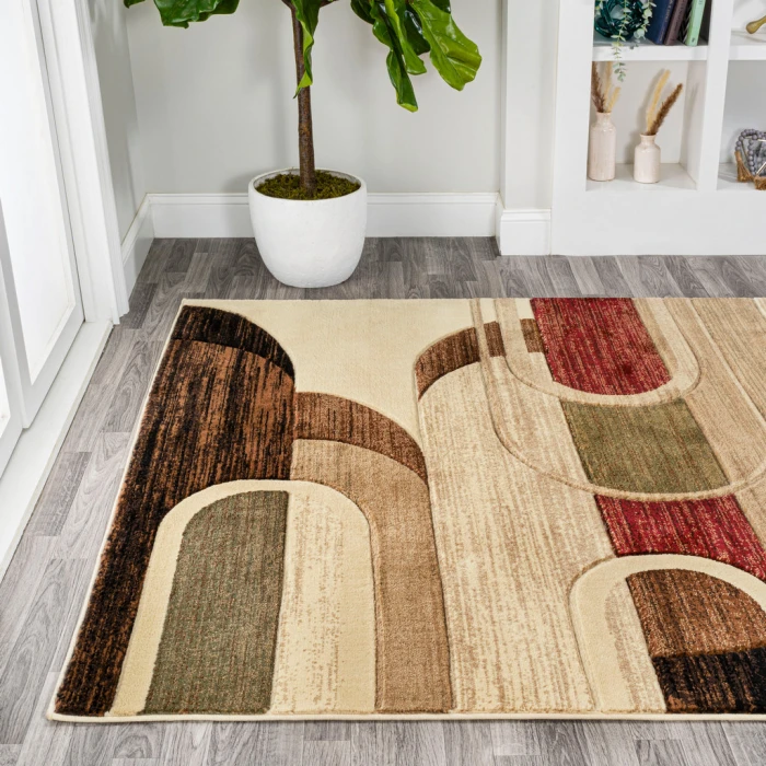 Tamara Retro Abstract Arches Cream/Brown/Red 5 ft. x 8 ft. Area Rug