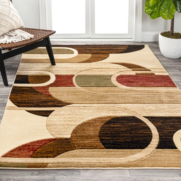 Tamara Retro Abstract Arches Cream/Brown/Red 5 ft. x 8 ft. Area Rug