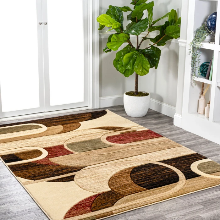 Tamara Retro Abstract Arches Cream/Brown/Red 5 ft. x 8 ft. Area Rug