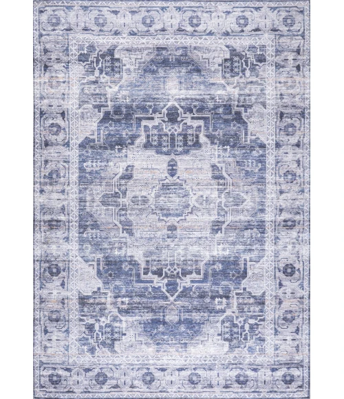 Alanya Ornate Medallion Washable Navy/Cream 3 ft. x 5 ft. Area Rug