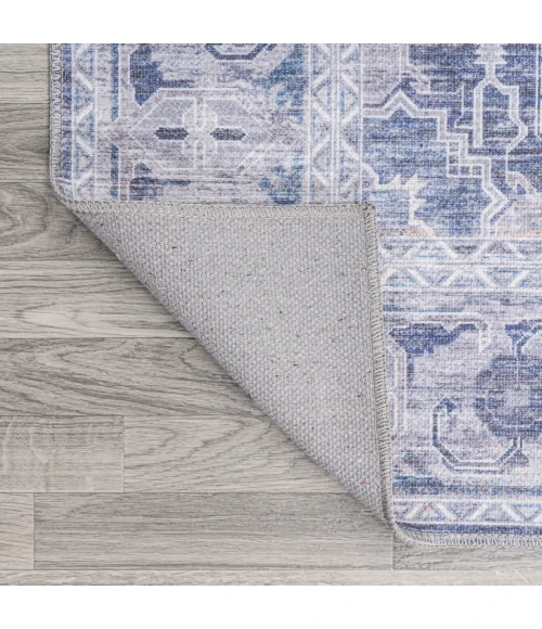 Alanya Ornate Medallion Washable Navy/Cream 2 ft. x 8 ft. Runner Rug