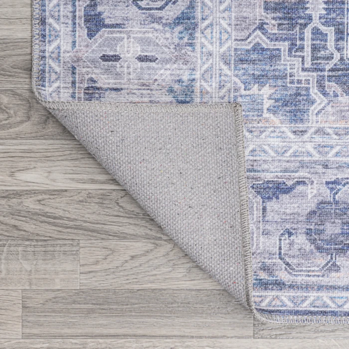Alanya Ornate Medallion Washable Navy/Cream 2 ft. x 8 ft. Runner Rug
