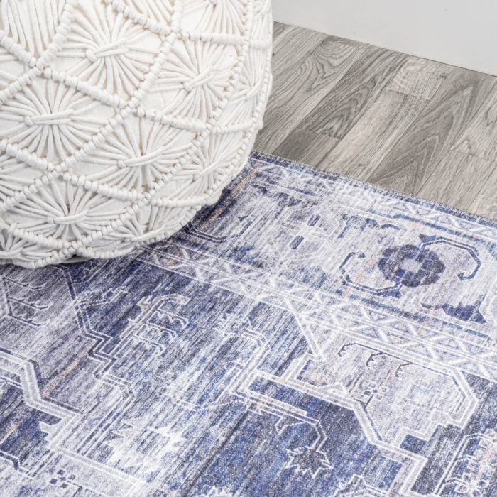 Alanya Ornate Medallion Washable Navy/Cream 2 ft. x 8 ft. Runner Rug