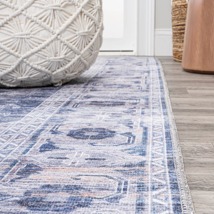 Alanya Ornate Medallion Washable Navy/Cream 2 ft. x 8 ft. Runner Rug