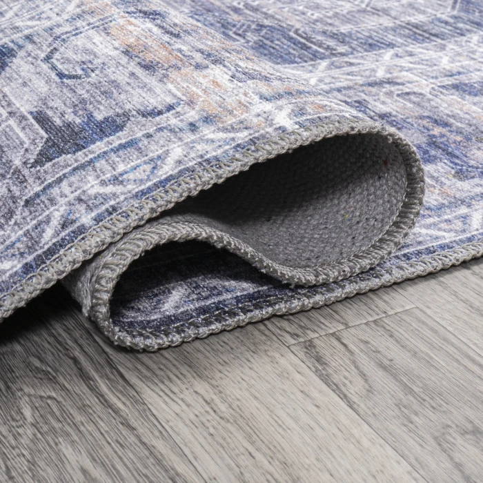 Alanya Ornate Medallion Washable Navy/Cream 2 ft. x 8 ft. Runner Rug