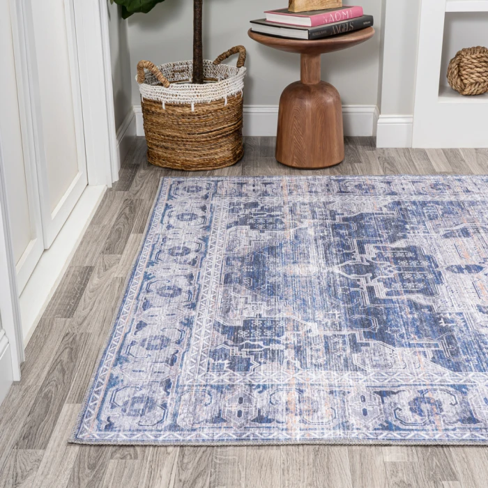 Alanya Ornate Medallion Washable Navy/Cream 4 ft. x 6 ft. Area Rug
