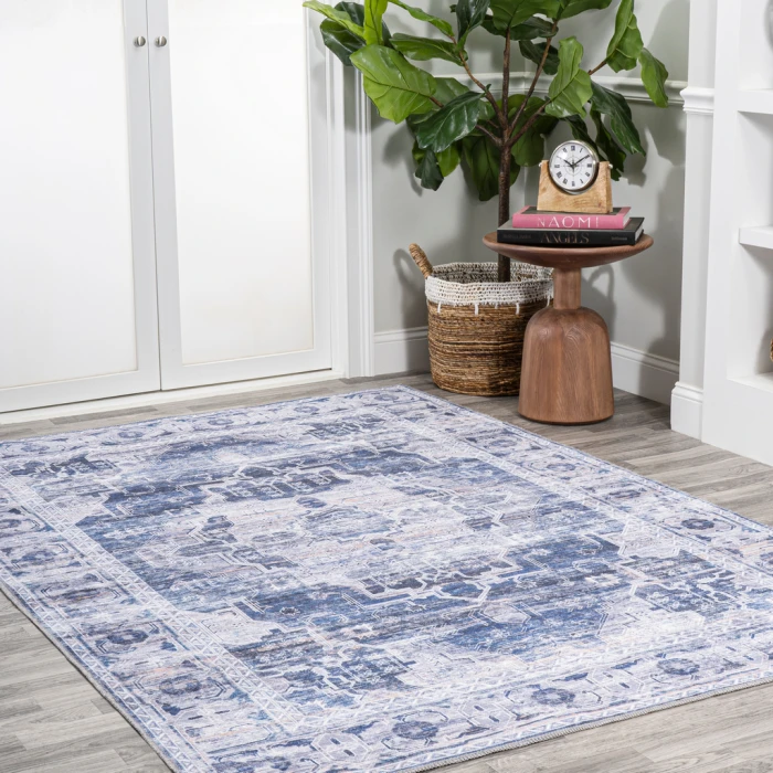 Alanya Ornate Medallion Washable Navy/Cream 4 ft. x 6 ft. Area Rug