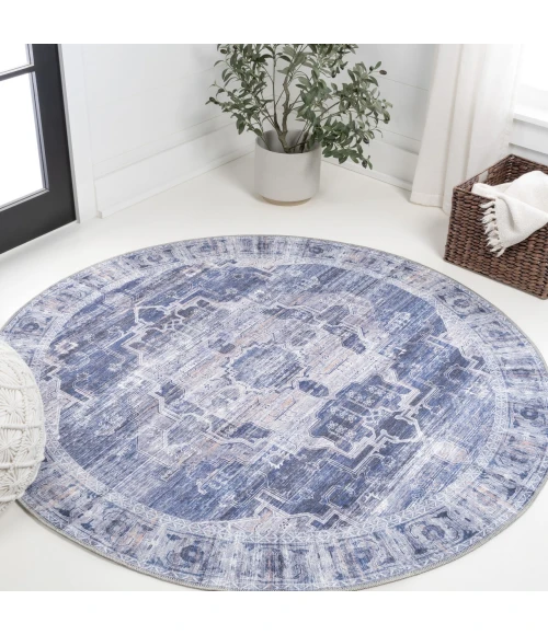 Jonathan Y WASHABLE Blue WSH100A 5ft.3in. Round Rug