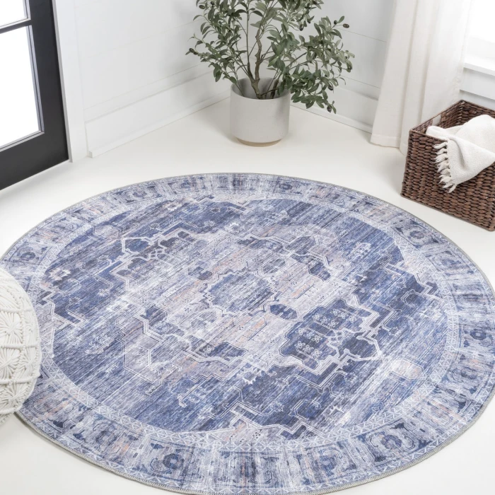 Jonathan Y WASHABLE Blue WSH100A 6ft. Round Rug