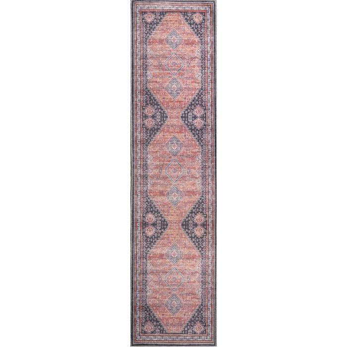 Dalyan Geometric Medallions Washable Terra/Navy 2 ft. x 8 ft. Runner Rug