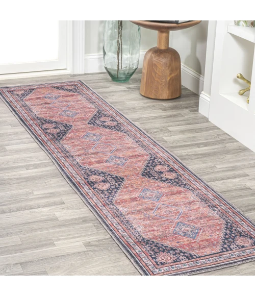 Dalyan Geometric Medallions Washable Terra/Navy 2 ft. x 8 ft. Runner Rug