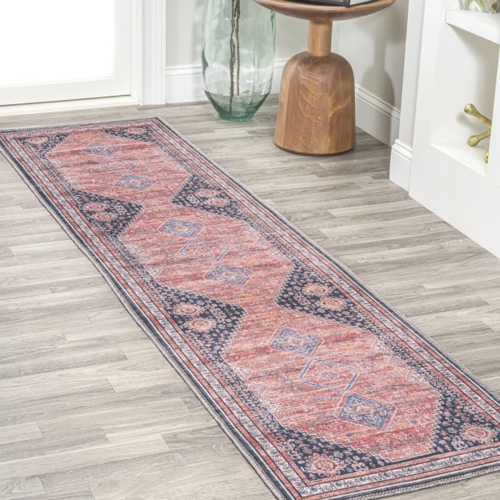 Dalyan Geometric Medallions Washable Terra/Navy 2 ft. x 8 ft. Runner Rug