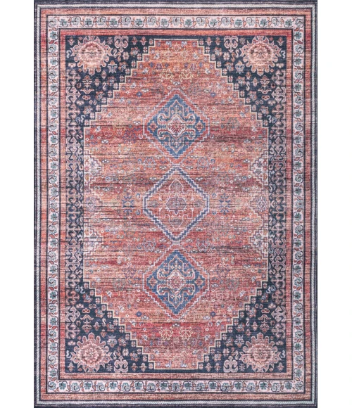 Dalyan Geometric Medallions Washable Terra/Navy 3 ft. x 5 ft. Area Rug