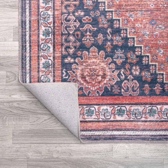 Dalyan Geometric Medallions Washable Terra/Navy 2 ft. x 8 ft. Runner Rug