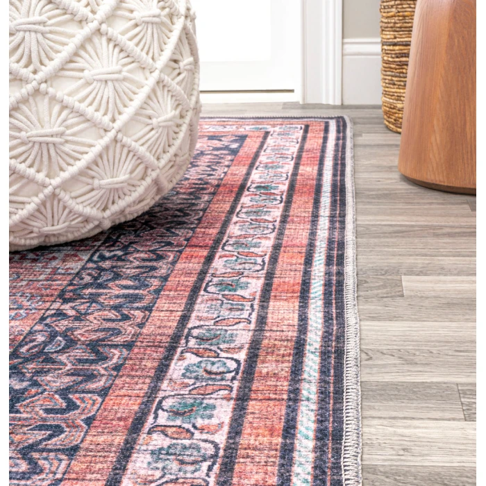 Dalyan Geometric Medallions Washable Terra/Navy 2 ft. x 8 ft. Runner Rug