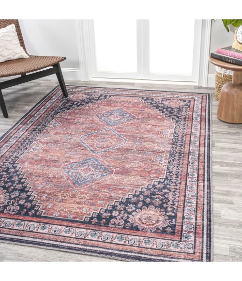 Dalyan Geometric Medallions Washable Terra/Navy 3 ft. x 5 ft. Area Rug