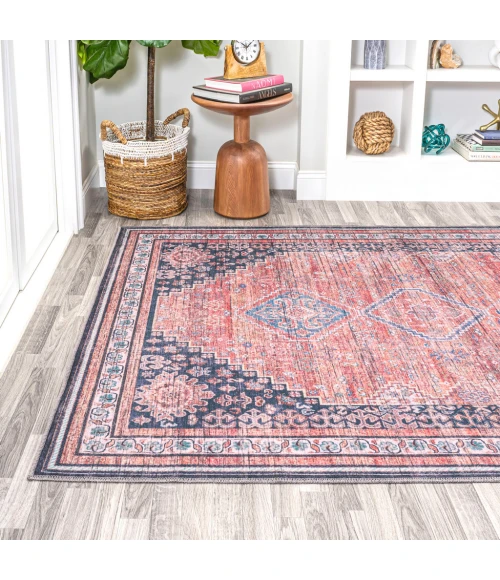 Dalyan Geometric Medallions Washable Terra/Navy 3 ft. x 5 ft. Area Rug