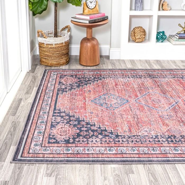 Dalyan Geometric Medallions Washable Terra/Navy 3 ft. x 5 ft. Area Rug