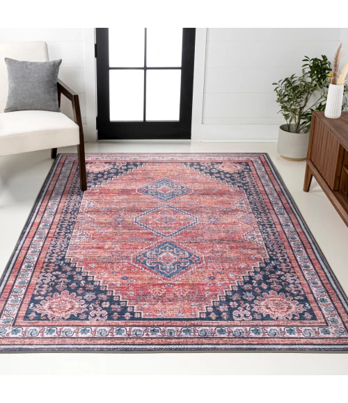 Dalyan Geometric Medallions Washable Terra/Navy 3 ft. x 5 ft. Area Rug