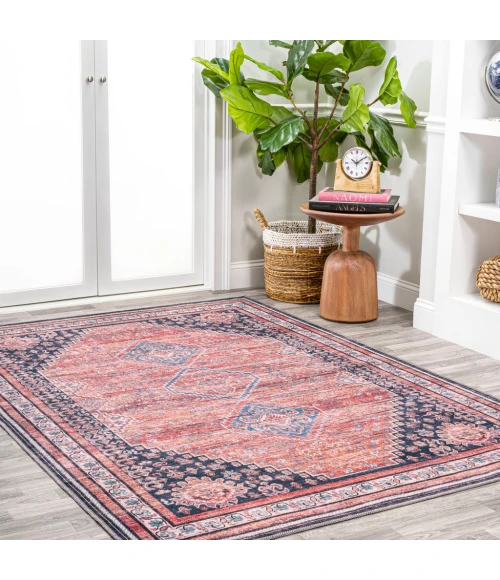 Dalyan Geometric Medallions Washable Terra/Navy 3 ft. x 5 ft. Area Rug