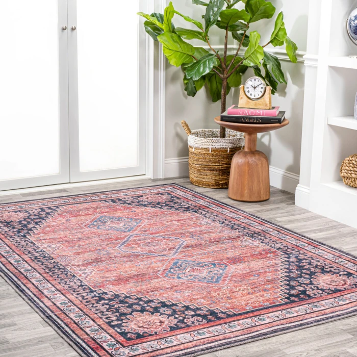 Dalyan Geometric Medallions Washable Terra/Navy 3 ft. x 5 ft. Area Rug