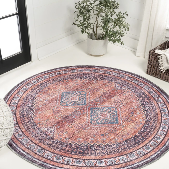 Jonathan Y WASHABLE Orange WSH101A 6ft. Round Rug
