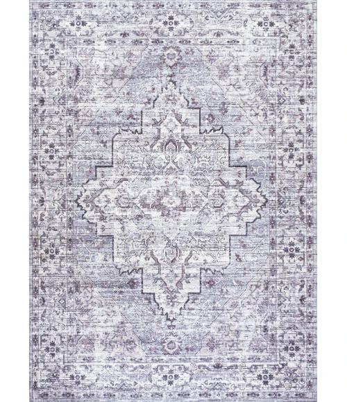 Didim Boho Gray Medallion Washable Gray/Purple 3 ft. x 5 ft. Area Rug