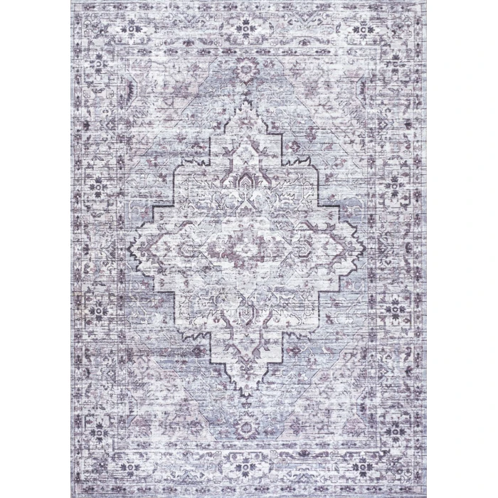 Didim Boho Gray Medallion Washable Gray/Purple 4 ft. x 6 ft. Area Rug