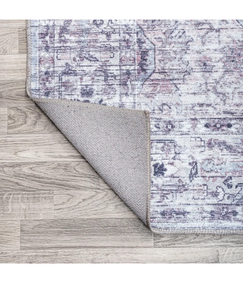 Didim Boho Gray Medallion Washable Gray/Purple 3 ft. x 5 ft. Area Rug