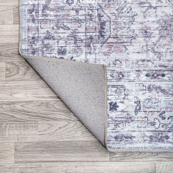 Didim Boho Gray Medallion Washable Gray/Purple 4 ft. x 6 ft. Area Rug
