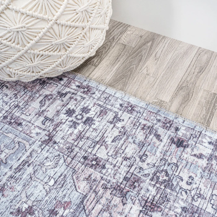 Didim Boho Gray Medallion Washable Gray/Purple 4 ft. x 6 ft. Area Rug