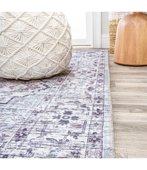 Didim Boho Gray Medallion Washable Gray/Purple 3 ft. x 5 ft. Area Rug