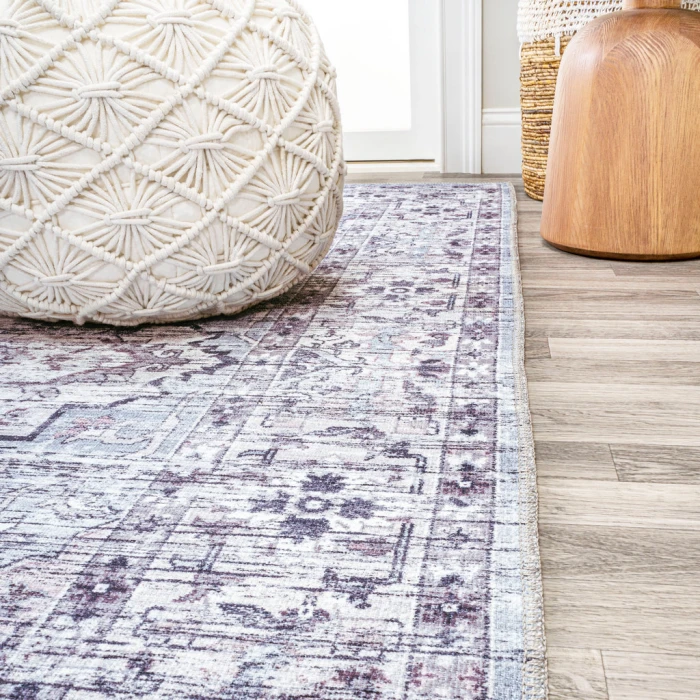 Didim Boho Gray Medallion Washable Gray/Purple 4 ft. x 6 ft. Area Rug