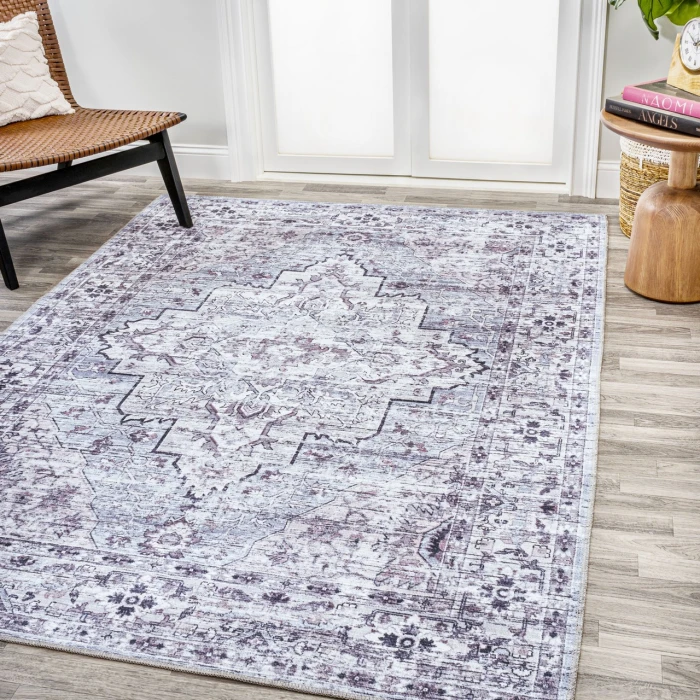 Didim Boho Gray Medallion Washable Gray/Purple 4 ft. x 6 ft. Area Rug