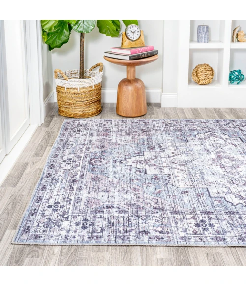 Didim Boho Gray Medallion Washable Gray/Purple 3 ft. x 5 ft. Area Rug