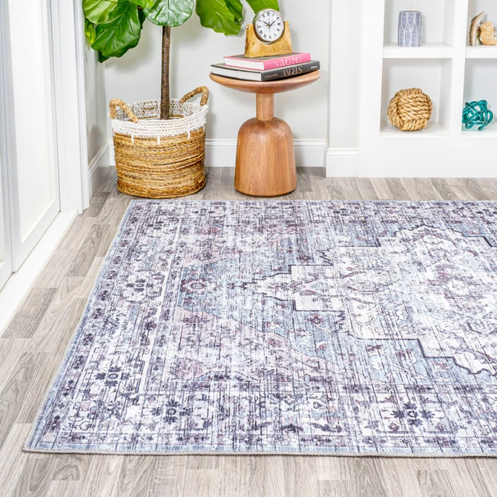 Didim Boho Gray Medallion Washable Gray/Purple 4 ft. x 6 ft. Area Rug