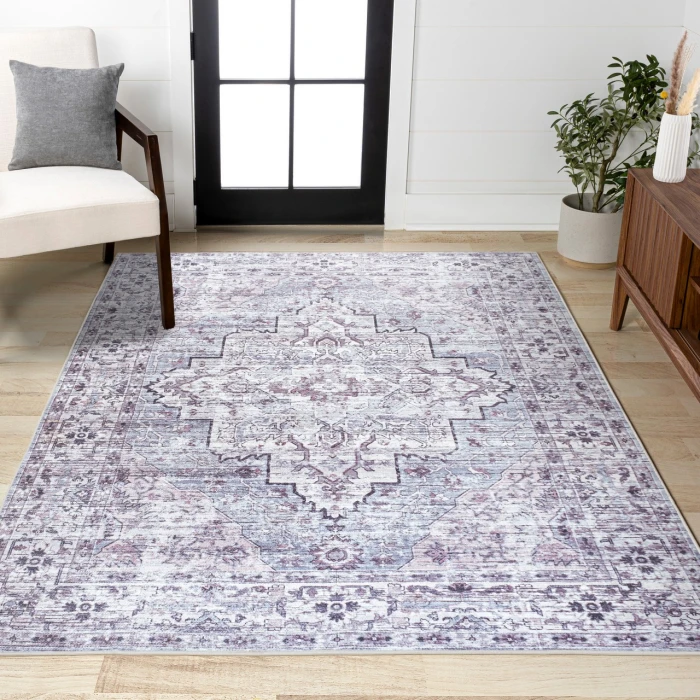 Didim Boho Gray Medallion Washable Gray/Purple 4 ft. x 6 ft. Area Rug